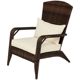 Patio Adirondack Chair with Rattan Wicker, Soft Cushions, Tall Curved Backrest for Deck or Garden, Cream White Patio Adirondack Chair with Rattan Wicker, Soft Cushions, Tall Curved Backrest for Deck or Garden, Cream White